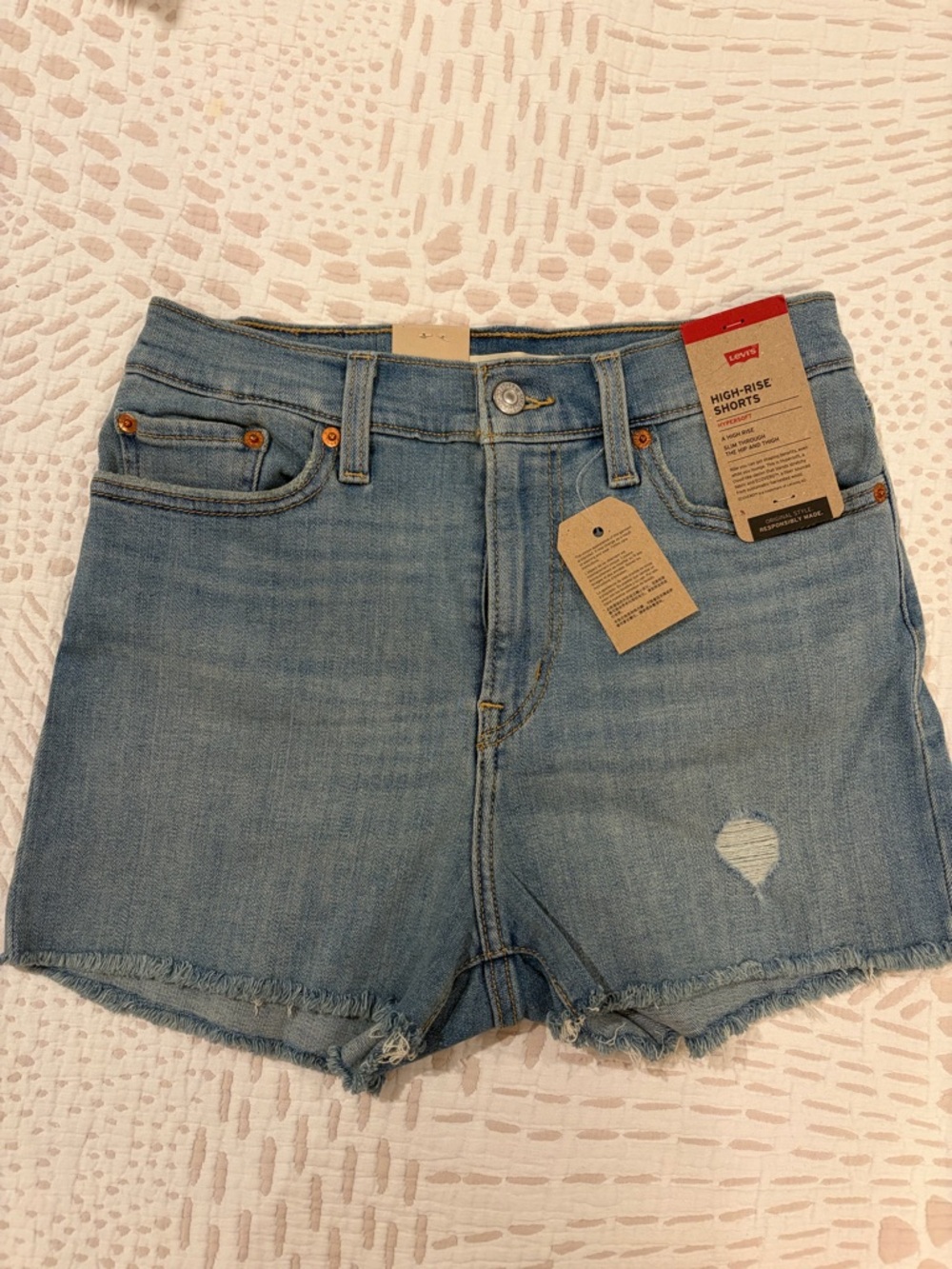 Levi's Light Blue High-Rise Jean Shorts with Frayed Hem
